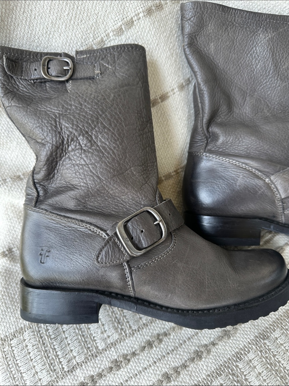 Frye Women’s Grey Soft Leather Engineer‎  Ankle Boots